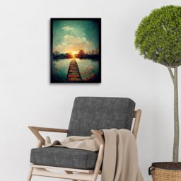 "Artery8 Wall Art Print Path Into The Light Calm Landscape Oil Painting Art Framed in Black - Size: W12"" x H16""" - thumbnail 2