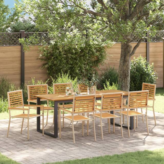 Berkfield Home Garden Dining Set 9 pcs Beige 200 x 90 x 75 cm Metal & Wood - image 1