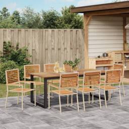 Berkfield Home Garden Dining Set 9 pcs Beige 200 x 90 x 75 cm Metal & Wood - thumbnail 4