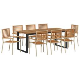 Berkfield Home Garden Dining Set 9 pcs Beige 200 x 90 x 75 cm Metal & Wood - thumbnail 2