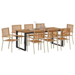 Berkfield Home Garden Dining Set 9 pcs Beige 200 x 90 x 75 cm Metal & Wood - thumbnail 3