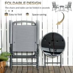 Wyld Haus Tonopa 3 Piece Light Grey Folding Garden Set Glass Top Table & Mesh - thumbnail 4