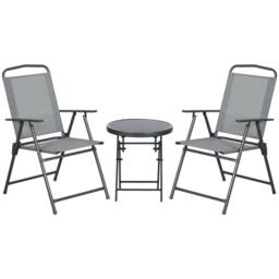 Wyld Haus Tonopa 3 Piece Light Grey Folding Garden Set Glass Top Table & Mesh - thumbnail 2