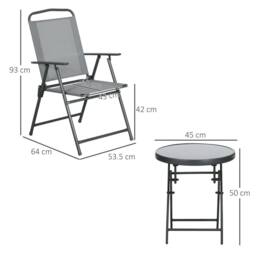 Wyld Haus Tonopa 3 Piece Light Grey Folding Garden Set Glass Top Table & Mesh - thumbnail 3