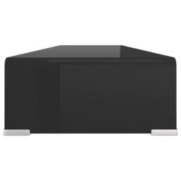 Berkfield Home TV Stand/Monitor Riser Glass Black 110x30x13 cm - Size: 110 x 30 x 13 cm - thumbnail 4