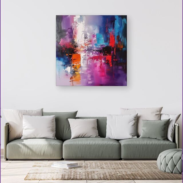 Warren Reed - Designer Vibrant Metropolis: A Palette Of Emotions Canvas - Size: w40 inch x h40 inch - image 1