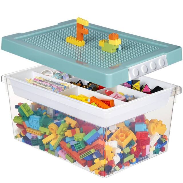 Greentainer Stackable Plastic Storage Bins With Lids & Removable Tray in Green - image 1