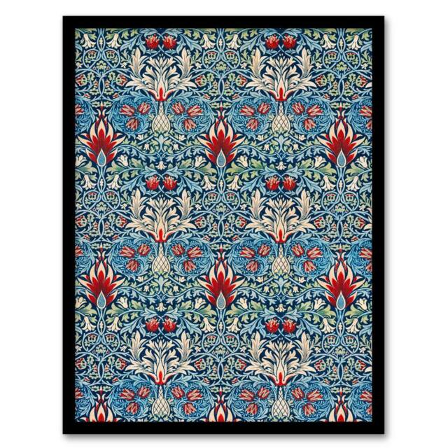 Artery8 William Morris Framed Wall Art Print Snakeshead Flower Pattern in Blue - Size: A4 - image 1