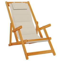Berkfield Home Folding Beach Chair with Armrests Taupe Acacia Wood & Textilene - thumbnail 1