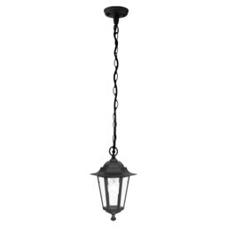 Loops IP44 Outdoor Pendant Light Black Aluminium Lantern & Chain 1 x 60W E27 Bulb