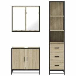 Berkfield Home 3 Piece Bathroom Furniture Set Sonoma Oak Engineered Wood in Light Brown - thumbnail 5