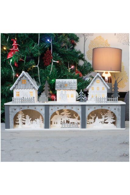 Netagon Battery Powered Wooden Light Up Festive Scene in White - image 1