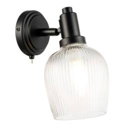 Happy Homewares Classy Matte Black Switched Wall Light with Clear Ribbed Glass Shade - thumbnail 2
