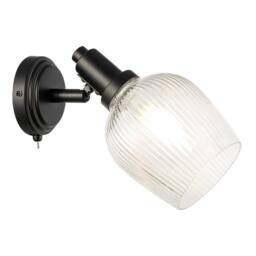 Happy Homewares Classy Matte Black Switched Wall Light with Clear Ribbed Glass Shade - thumbnail 4