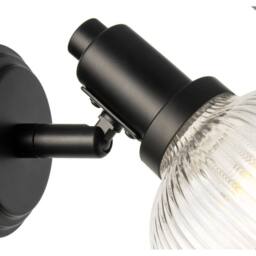 Happy Homewares Classy Matte Black Switched Wall Light with Clear Ribbed Glass Shade - thumbnail 3