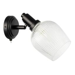 Happy Homewares Classy Matte Black Switched Wall Light with Clear Ribbed Glass Shade - thumbnail 5