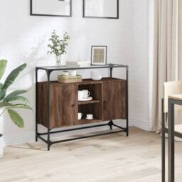 Berkfield Home Sideboard with Glass Top Brown Oak 98x35x81 cm Engineered Wood - Size: 98 x 35 x 81 cm - thumbnail 2