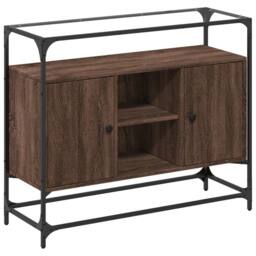 Berkfield Home Sideboard with Glass Top Brown Oak 98x35x81 cm Engineered Wood - Size: 98 x 35 x 81 cm - thumbnail 1