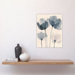 "Artery8 Soft Black White Light Watercolour Poppy Flowers Wall Art Print in Blue - Size: W18"" x H24""" - thumbnail 4