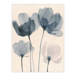 "Artery8 Soft Black White Light Watercolour Poppy Flowers Wall Art Print in Blue - Size: W18"" x H24""" - thumbnail 1