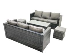 Fimous Garden Outdoor Rattan Furniture Set with Sofa Coffee table 2 Small Footstools Dark Grey Mixed - thumbnail 2