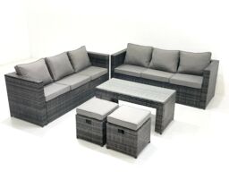 Fimous Garden Outdoor Rattan Furniture Set with Sofa Coffee table 2 Small Footstools Dark Grey Mixed - thumbnail 1
