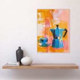 "Artery8 Wall Art Print Coffee Pot & Espresso Cup Pink Orange Fun Bright Poster - Size: W24"" x H32""" - thumbnail 4