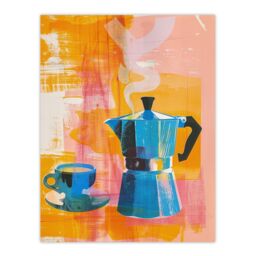 "Artery8 Wall Art Print Coffee Pot & Espresso Cup Pink Orange Fun Bright Poster - Size: W24"" x H32""" - thumbnail 1