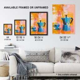 "Artery8 Wall Art Print Coffee Pot & Espresso Cup Pink Orange Fun Bright Poster - Size: W24"" x H32""" - thumbnail 3