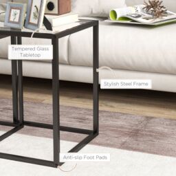 HOMCOM Nesting Tables Set of 2, End Table with Tempered Glass Top, Black - thumbnail 5