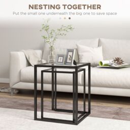 HOMCOM Nesting Tables Set of 2, End Table with Tempered Glass Top, Black - thumbnail 4