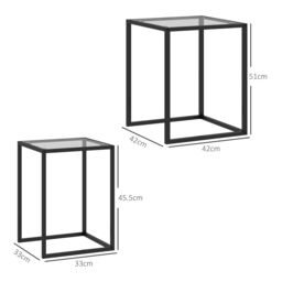 HOMCOM Nesting Tables Set of 2, End Table with Tempered Glass Top, Black - thumbnail 3