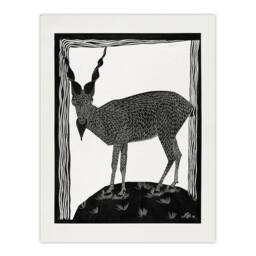 Artery8 Samuel J De Mesquita Framed Wall Art Print Stylised Markhor Goat in White - Size: A4 - thumbnail 3