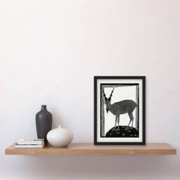 Artery8 Samuel J De Mesquita Framed Wall Art Print Stylised Markhor Goat in White - Size: A4 - thumbnail 2