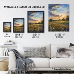 "Artery8 Wildflower Meadow Landscape Oil Painting Spring Wall Art Print in Green - Size: W12"" x H16""" - thumbnail 3