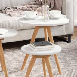 Berkfield Home Modern Coffee Table Set Solid Wood Walnut & Engineered Wood in White - thumbnail 4