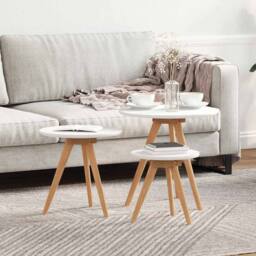 Berkfield Home Modern Coffee Table Set Solid Wood Walnut & Engineered Wood in White - thumbnail 2