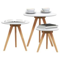 Berkfield Home Modern Coffee Table Set Solid Wood Walnut & Engineered Wood in White - thumbnail 1
