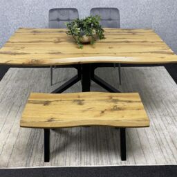 KOSY KOALA Wooden Dining Table with 2 Grey Velvet Chairs & Bench - Dining Kitchen Room Furniture in Brown - thumbnail 3