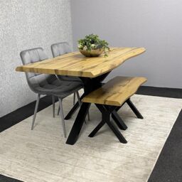 KOSY KOALA Wooden Dining Table with 2 Grey Velvet Chairs & Bench - Dining Kitchen Room Furniture in Brown - thumbnail 6