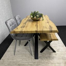KOSY KOALA Wooden Dining Table with 2 Grey Velvet Chairs & Bench - Dining Kitchen Room Furniture in Brown - thumbnail 2