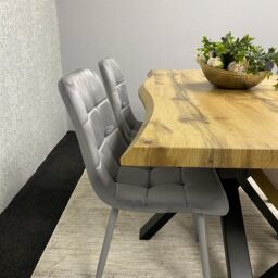 KOSY KOALA Wooden Dining Table with 2 Grey Velvet Chairs & Bench - Dining Kitchen Room Furniture in Brown - thumbnail 7