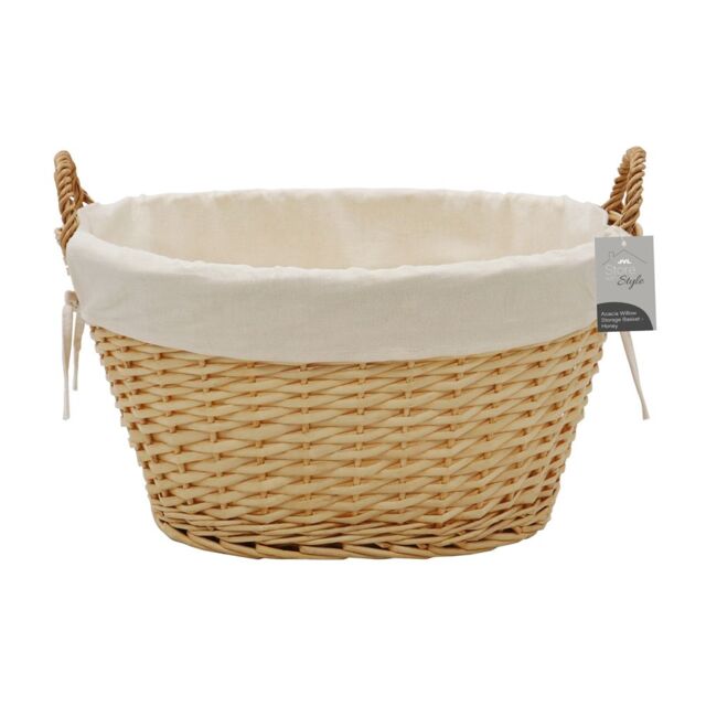 JVL Hand Woven Acacia Oval Laundry Willow Storage Basket with Lining in Gold - Size: Small - image 1