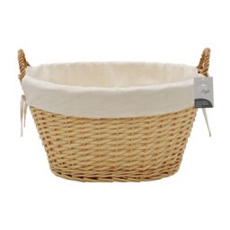 JVL Hand Woven Acacia Oval Laundry Willow Storage Basket with Lining in Gold - Size: Small