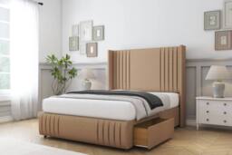 "Comfort Beds Elise Dumfries Divan Base 2 Drawers - 54"" Wingback-Footboard in Light Brown - Size: Small Double" - thumbnail 1