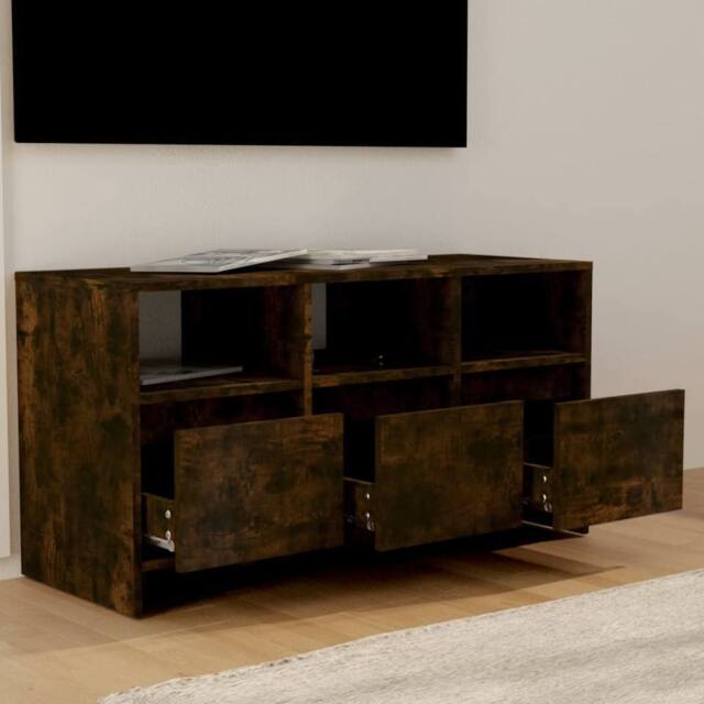 Berkfield Home TV Cabinet Smoked Oak 102x37.5x52.5 cm Engineered Wood in Brown - image 1