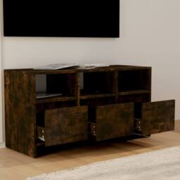 Berkfield Home TV Cabinet Smoked Oak 102x37.5x52.5 cm Engineered Wood in Brown - thumbnail 1