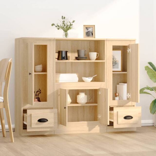 Berkfield Home Highboards 3 pcs Sonoma Oak Engineered Wood in Light Tan - image 1