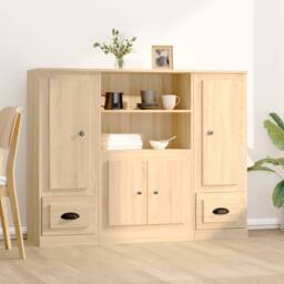 Berkfield Home Highboards 3 pcs Sonoma Oak Engineered Wood in Light Tan - thumbnail 2