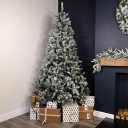 Samuel Alexander 7ft (2.1m) Snow Flocked Woodcote Spruce Artificial Christmas Tree in Green - thumbnail 2